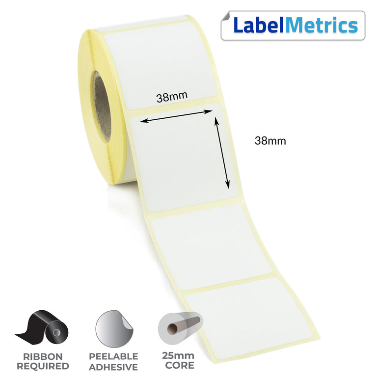 38 x 38mm Thermal Transfer Labels - Removable Adhesive