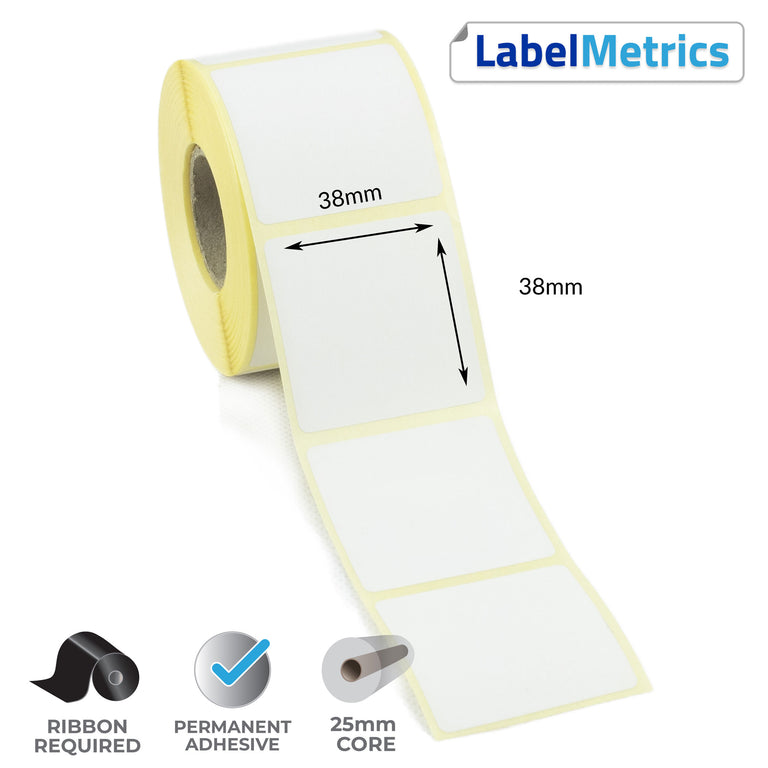 38 x 38mm Thermal Transfer Labels - Permanent Adhesive