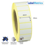 40 x 20mm Direct Thermal Labels - Removable Adhesive