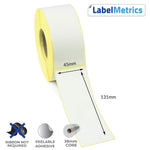 45 x 131mm Direct Thermal Labels - Removable Adhesive