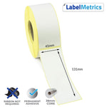 45 x 131mm Direct Thermal Labels - Permanent Adhesive
