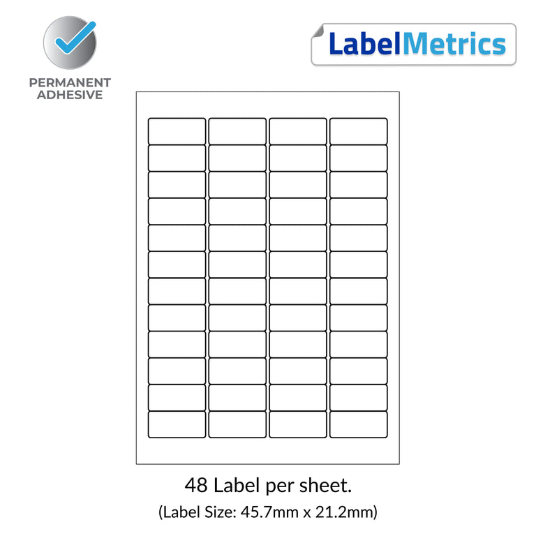 A4 Laser Labels - Inkjet Labels - 48 Per Sheet, 45.7mm x 21.2mm