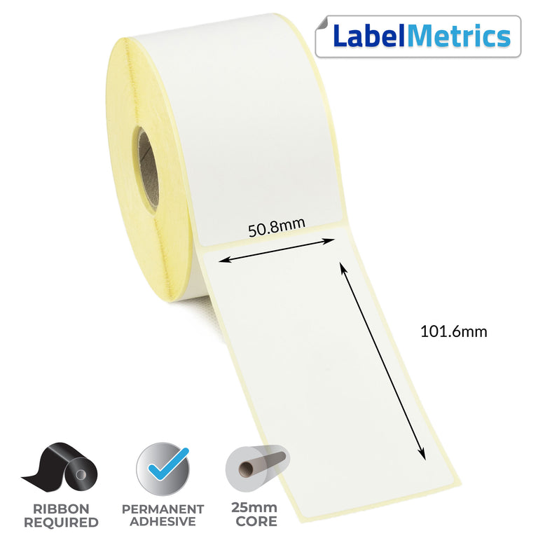 50.8 x 101.6mm Thermal Transfer Labels - Permanent Adhesive