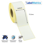 50.8 x 75.5mm Direct Thermal Labels - Permanent Adhesive