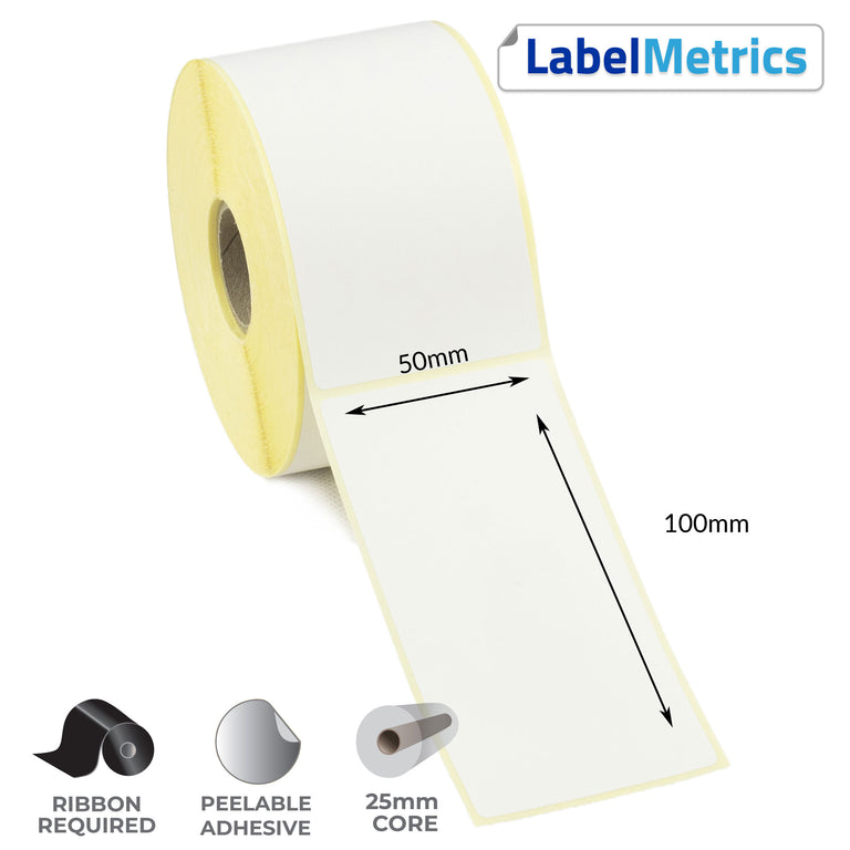 50 x 100mm Thermal Transfer Labels - Removable Adhesive