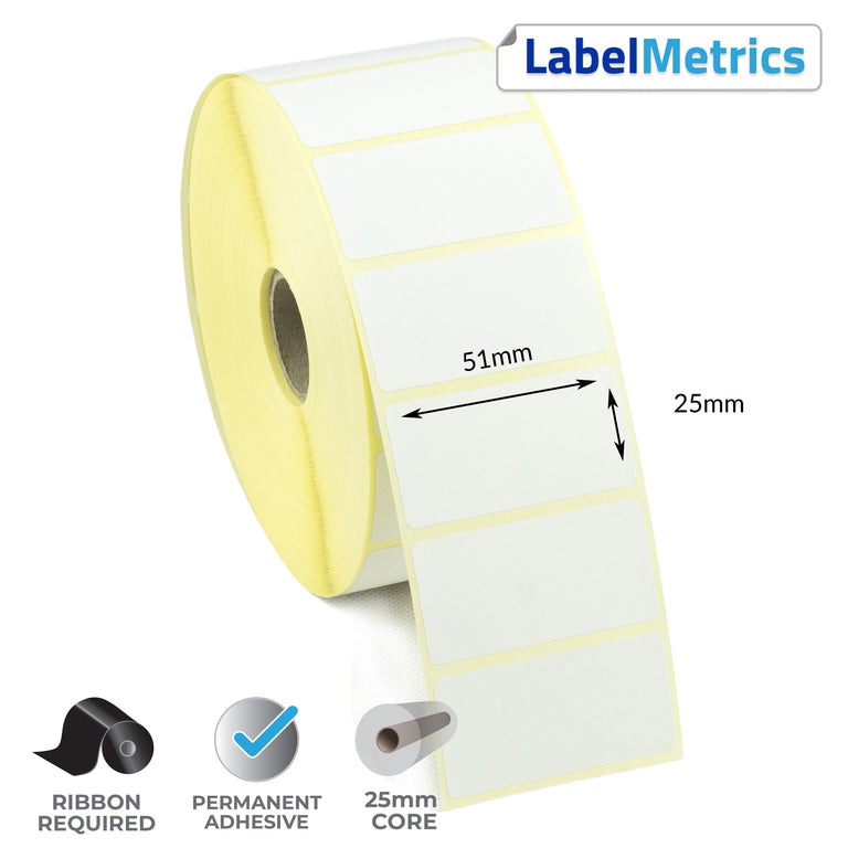 51 x 25mm Thermal Transfer Labels - Permanent Adhesive