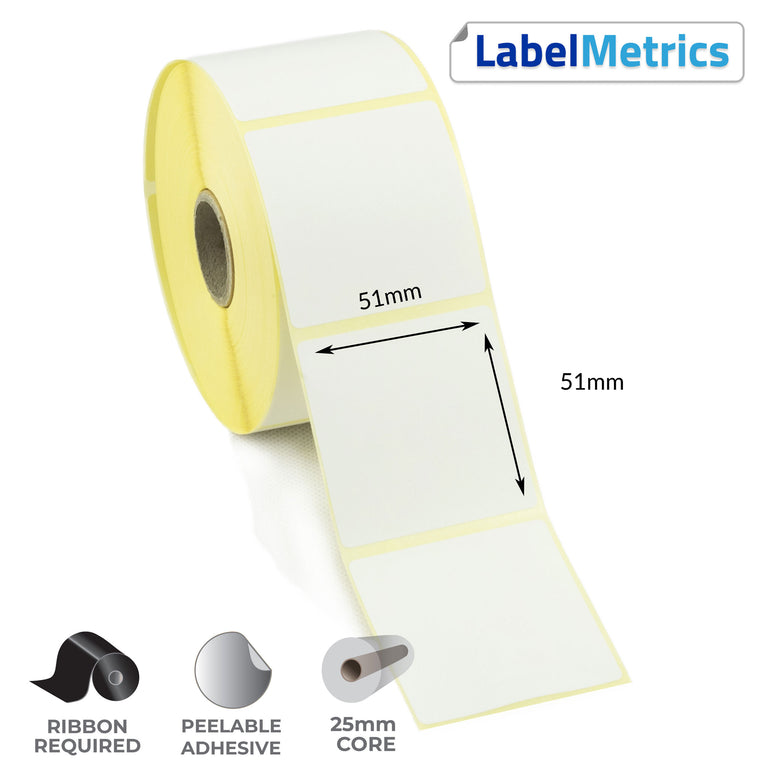 51 x 51mm Thermal Transfer Labels - Removable Adhesive
