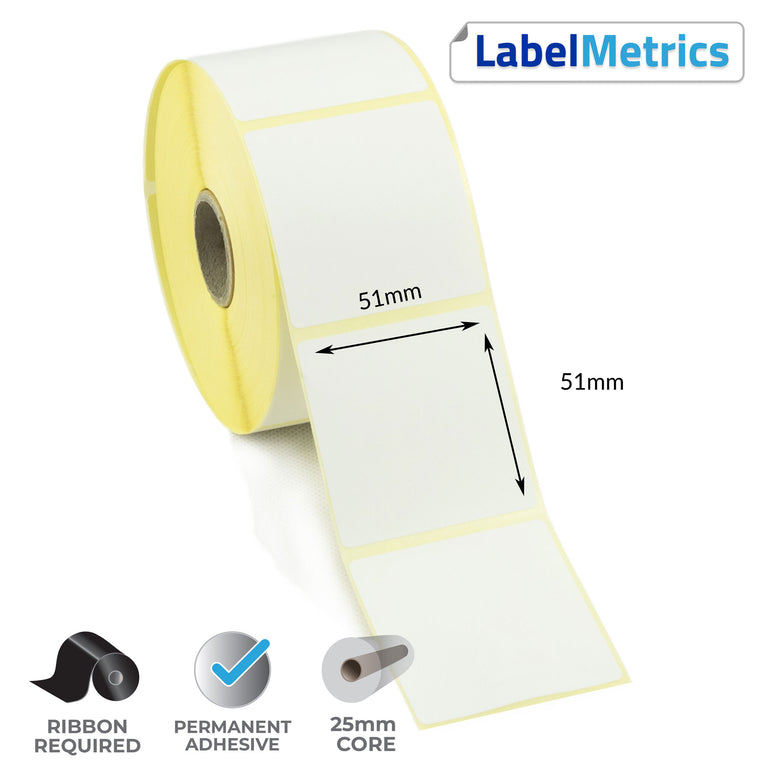 51 x 51mm Thermal Transfer Labels - Permanent Adhesive