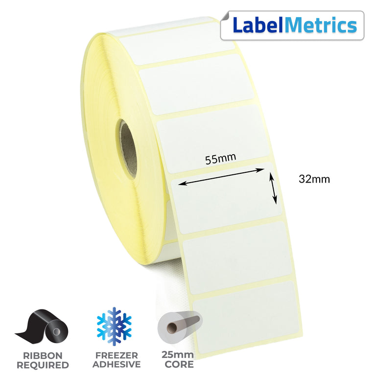 55 x 32mm Thermal Transfer Labels - Freezer Adhesive