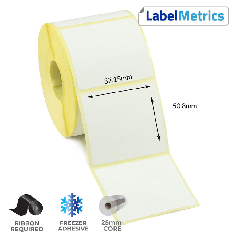 57.15 x 50.8mm Thermal Transfer Labels - Freezer Adhesive