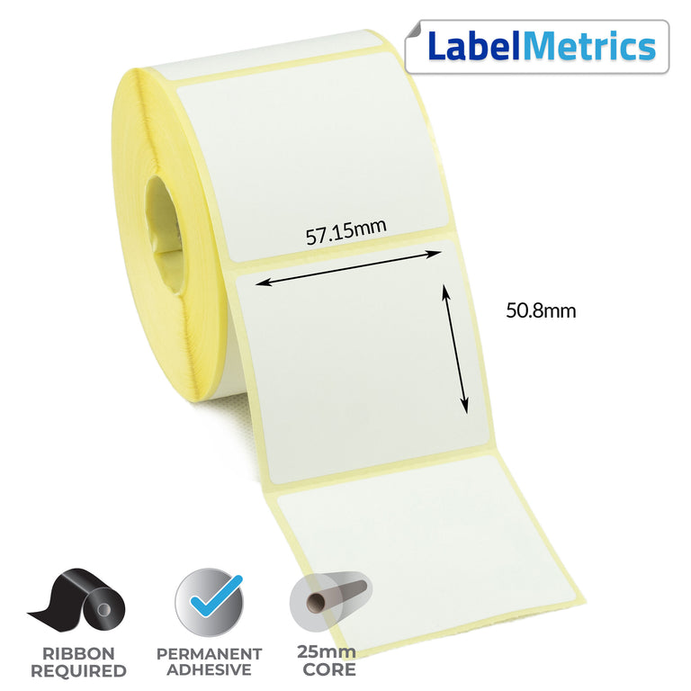 57.15 x 50.8mm Thermal Transfer Labels - Permanent Adhesive