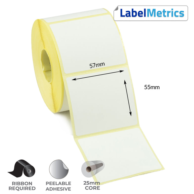 57 x 55mm Thermal Transfer Labels - Removable Adhesive