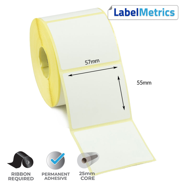 57 x 55mm Thermal Transfer Labels - Permanent Adhesive
