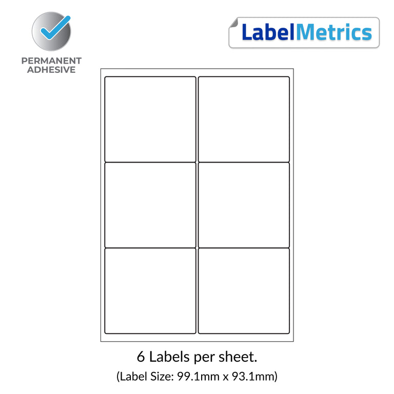 A4 Laser Labels - Inkjet Labels - 6 Per Sheet (99.1mm x 93.1mm) LL06