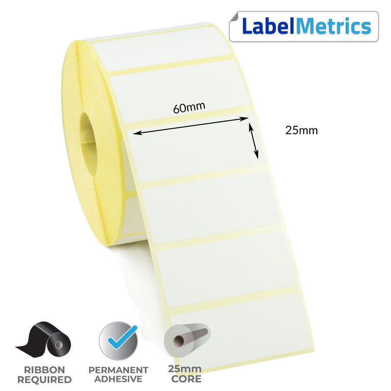 60 x 25mm Thermal Transfer Labels - Permanent Adhesive
