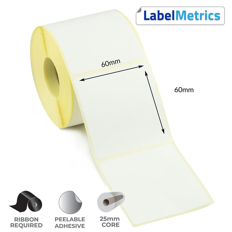 60 x 60mm Thermal Transfer Labels - Removable Adhesive