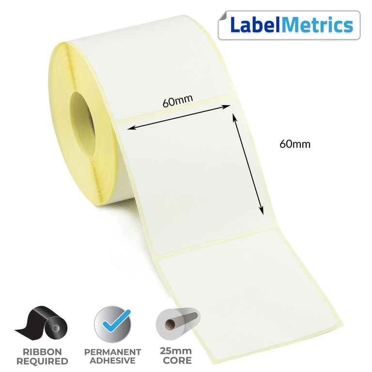 60 x 60mm Thermal Transfer Labels - Permanent Adhesive