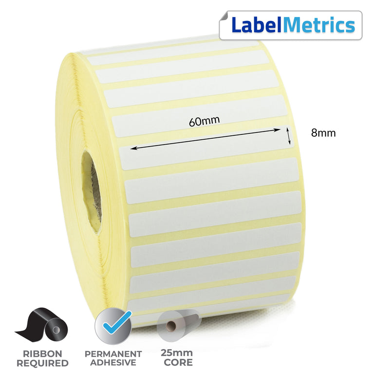 60 x 8mm Thermal Transfer Labels - Permanent Adhesive