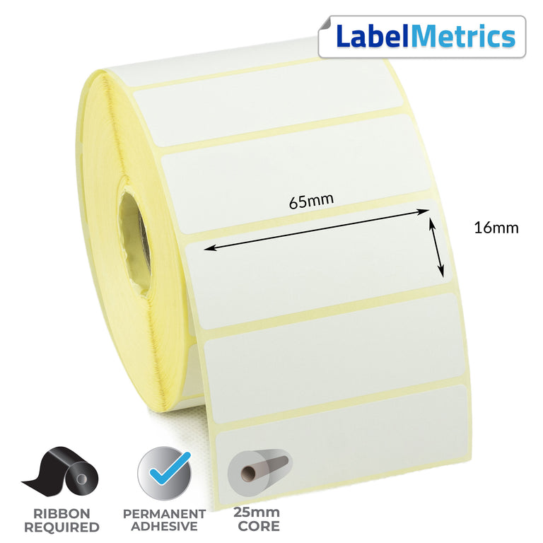 65 x 16mm Thermal Transfer Labels - Permanent Adhesive