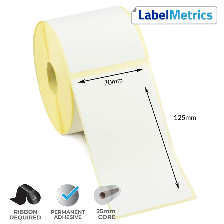 70 x 125mm Thermal Transfer Labels - Permanent Adhesive