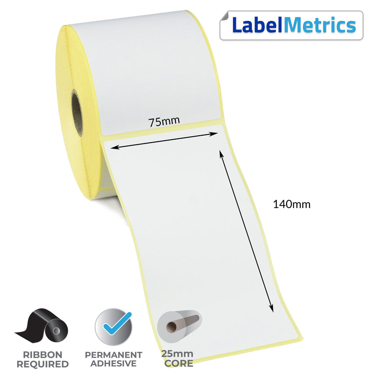 75 x 140mm Thermal Transfer Labels - Permanent Adhesive