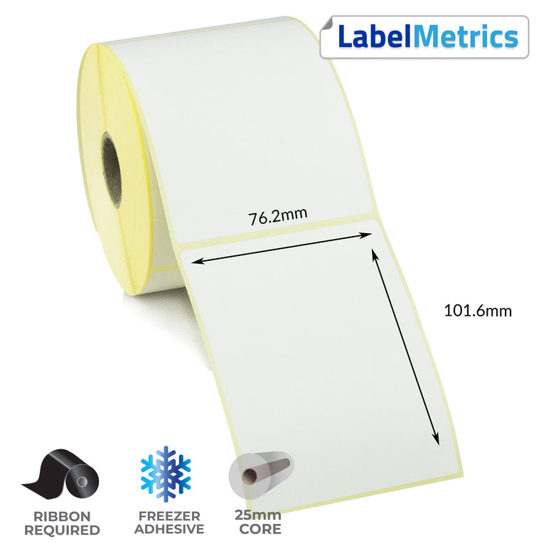 76.2 x 101.6mm Thermal Transfer Labels - Freezer Adhesive