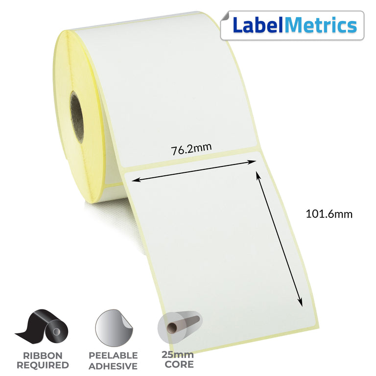 76.2 x 101.6mm Thermal Transfer Labels - Removable Adhesive