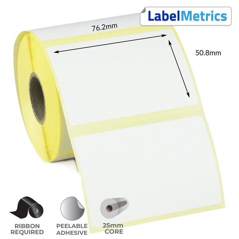 76.2 x 50.8mm Thermal Transfer Labels - Removable Adhesive