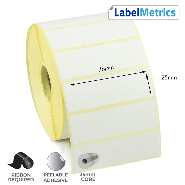 76 x 25mm Thermal Transfer Labels - Removable Adhesive