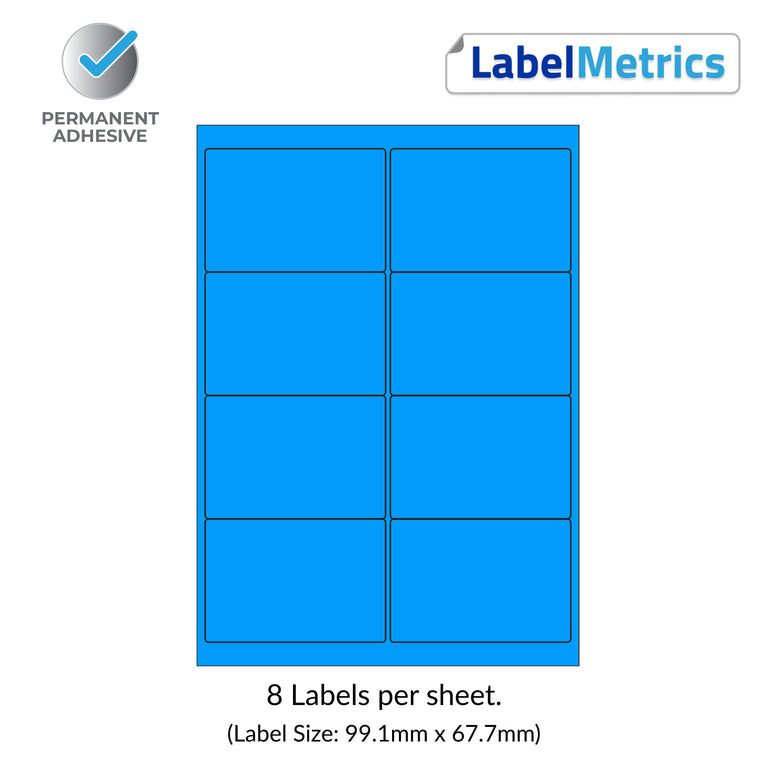 Process Blue A4 Laser Labels - Inkjet Labels - 8 Per Sheet (99.1mm x 67.7mm) LL08
