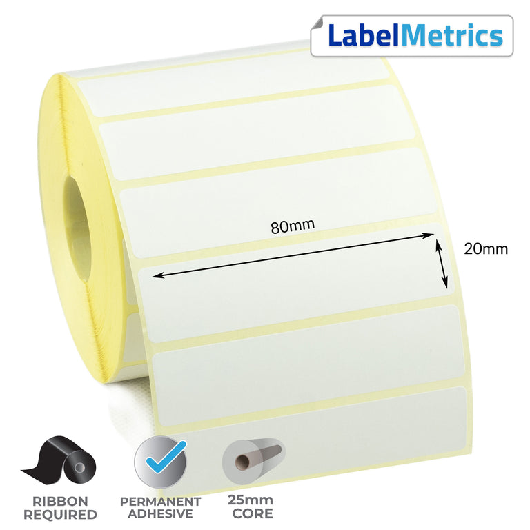 80 x 20mm Thermal Transfer Labels - Permanent Adhesive