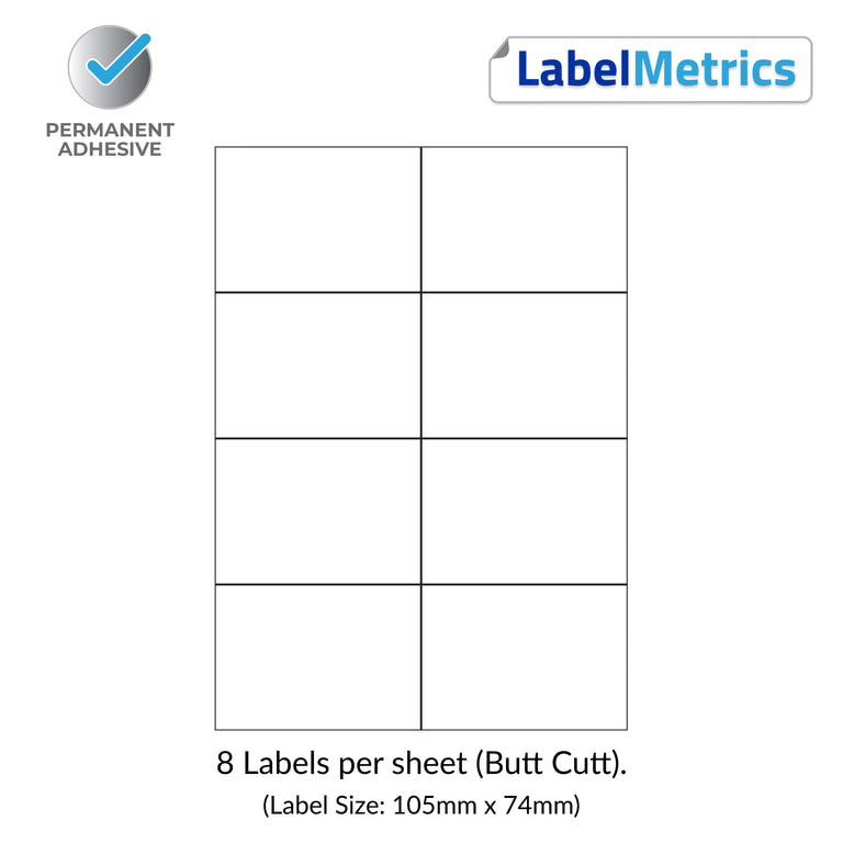 A4 Laser Labels - Inkjet Labels - 8 Per Sheet, 105mm x 74mm (LL08NSE)