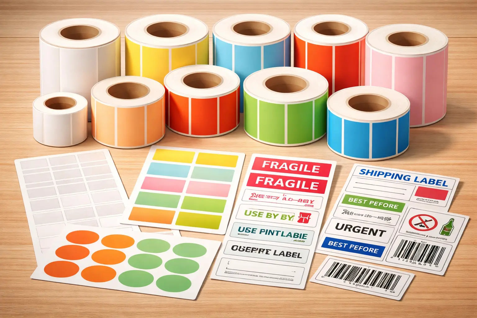 Different industries labels on a table