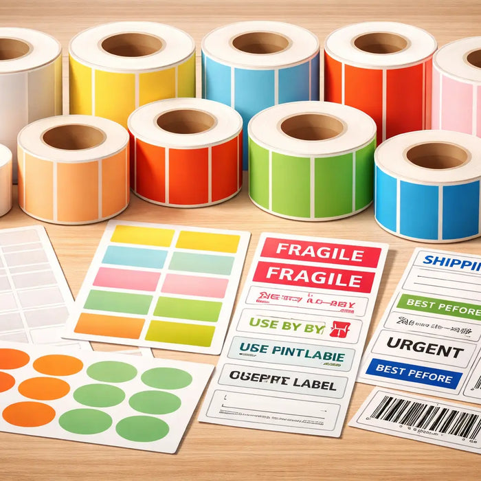 Different industries labels on a table