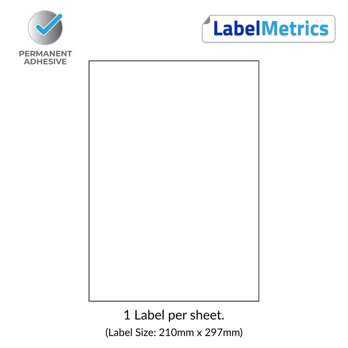 A4 Laser Labels - Inkjet Labels - 1 Per Sheet (210mm x 297mm)