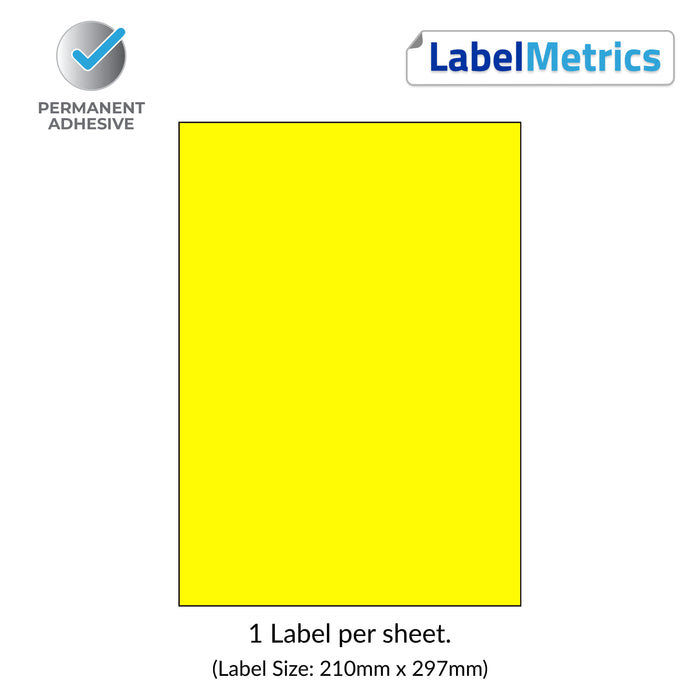 Pantone Yellow A4 Laser Labels - Inkjet Labels - 1 Per Sheet (210mm x 297mm)