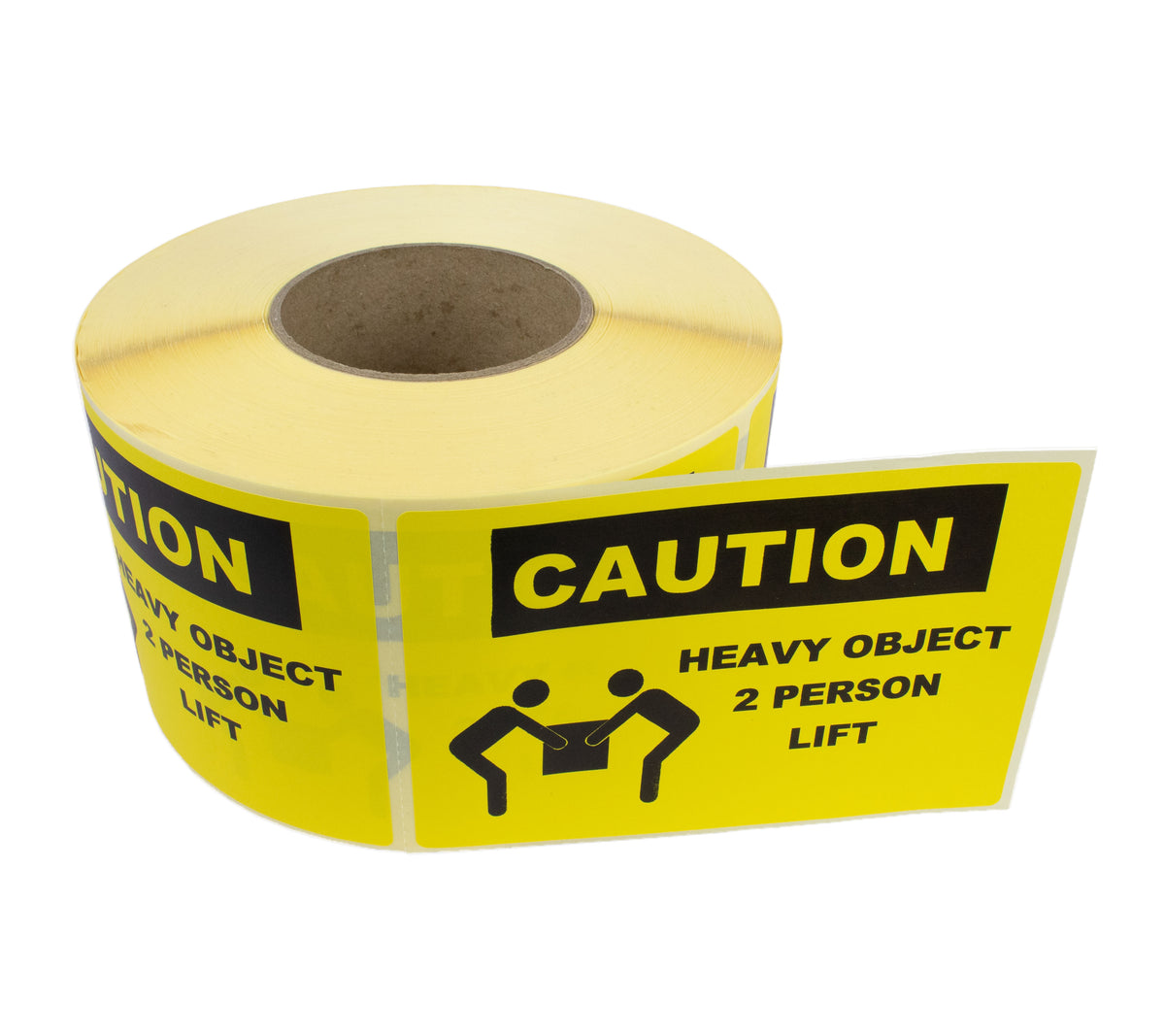 Heavy Labe 100mm x 150mm Caution Yellow and Black, Heavy Object, 2 Person Lift La ...