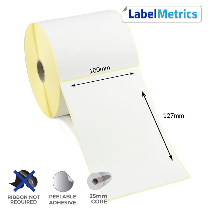 100 x 127mm Perforated Direct Thermal Labels - Removable Adhesive