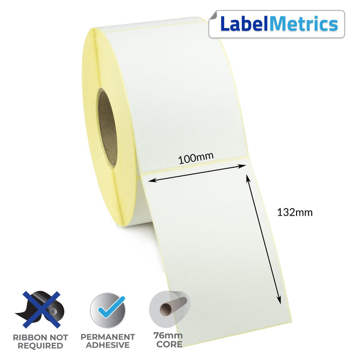 100 x 132mm Direct Thermal Labels - Permanent Adhesive