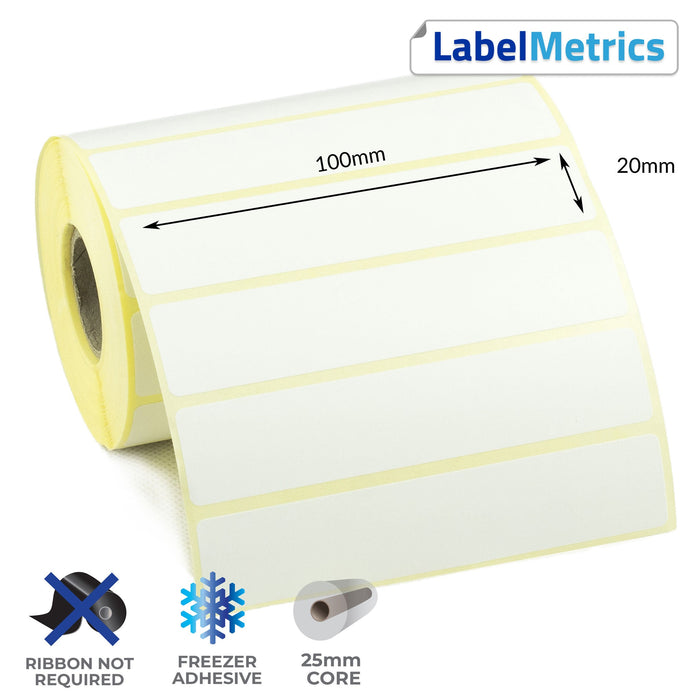 100 x 20mm Direct Thermal Labels - Freezer Adhesive