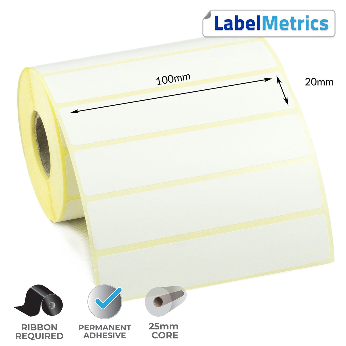 100 x 20mm thermal transfer labels - permanent adhesive — LabelMetrics