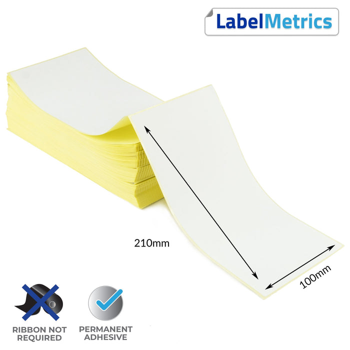 100 x 210mm Fanfolded Direct Thermal Labels - Permanent Adhesive