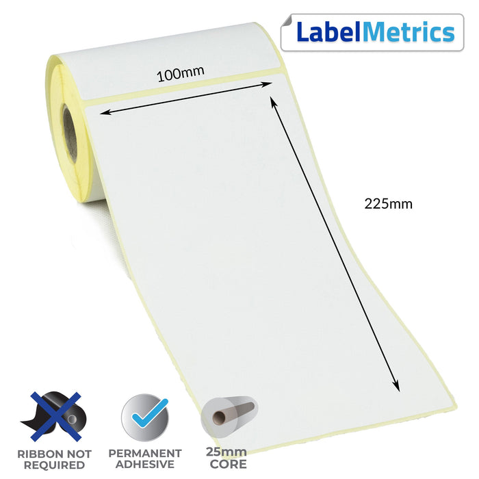 100 x 225mm Perforated Direct Thermal Labels - Permanent Adhesive