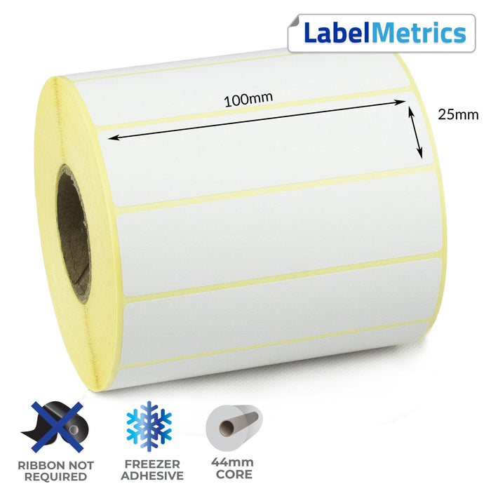 100 x 25mm Direct Thermal Labels - Freezer Adhesive