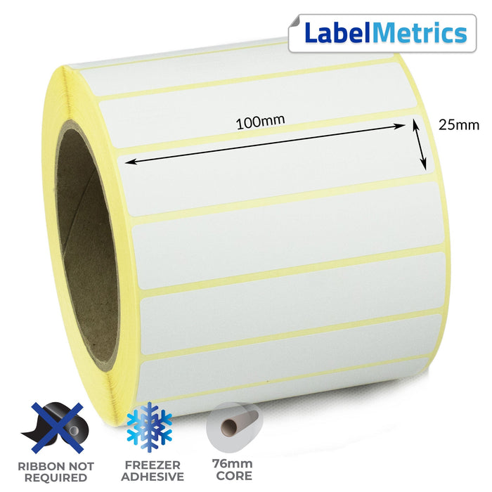 100 x 25mm Direct Thermal Labels - Freezer Adhesive