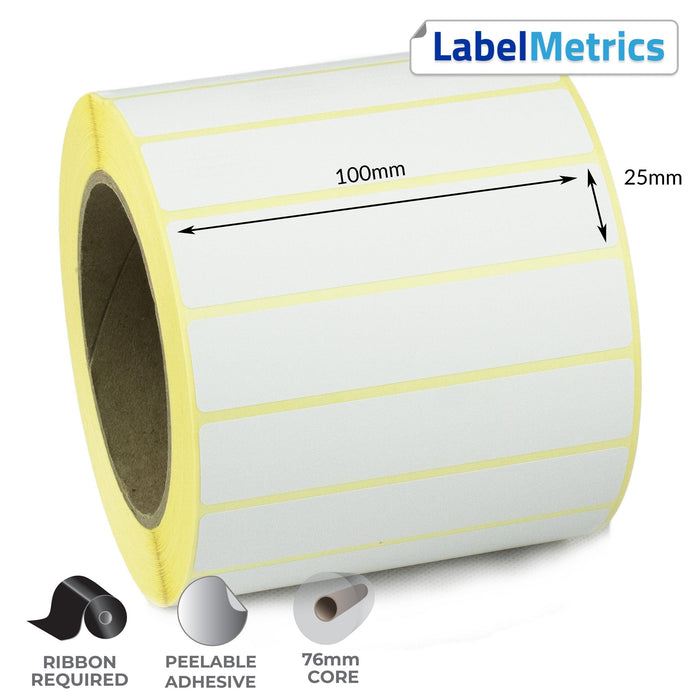 100 x 25mm Thermal Transfer Labels - Removable Adhesive