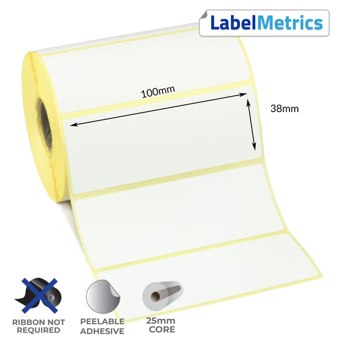 100 x 38mm Direct Thermal Labels - Removable Adhesive