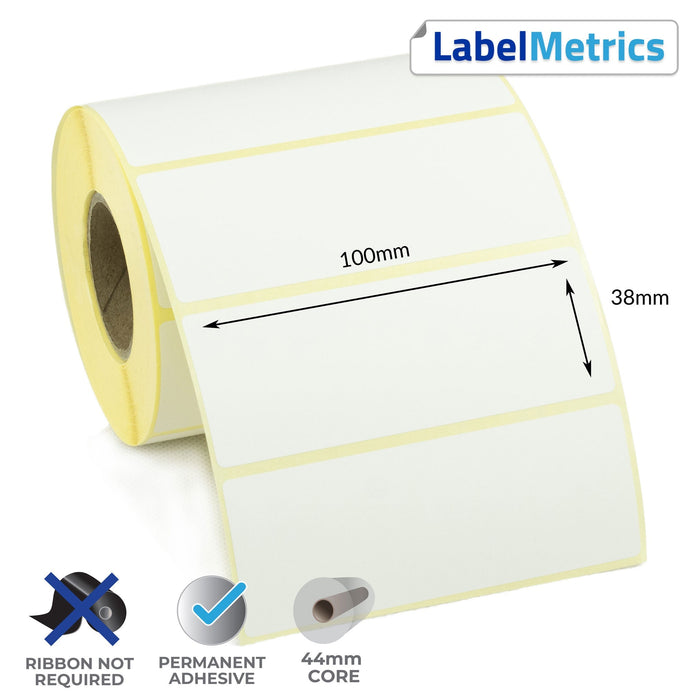 100 x 38mm Direct Thermal Labels - Permanent Adhesive