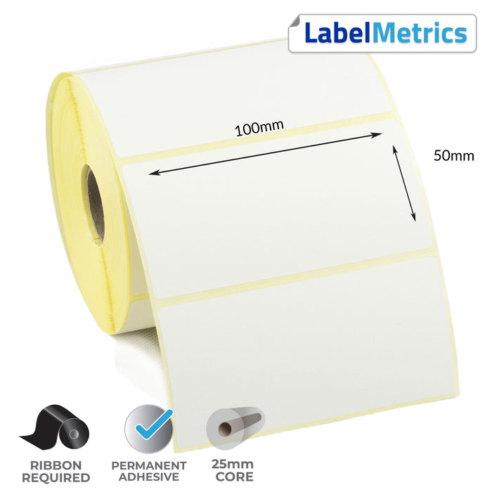 100 x 50mm Thermal Transfer Labels - Permanent Adhesive