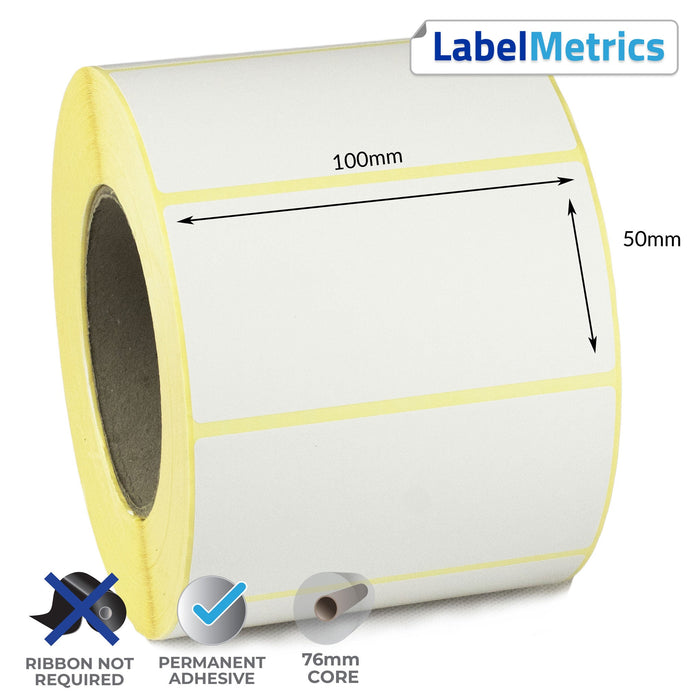 100 x 50mm Direct Thermal Labels - Permanent Adhesive